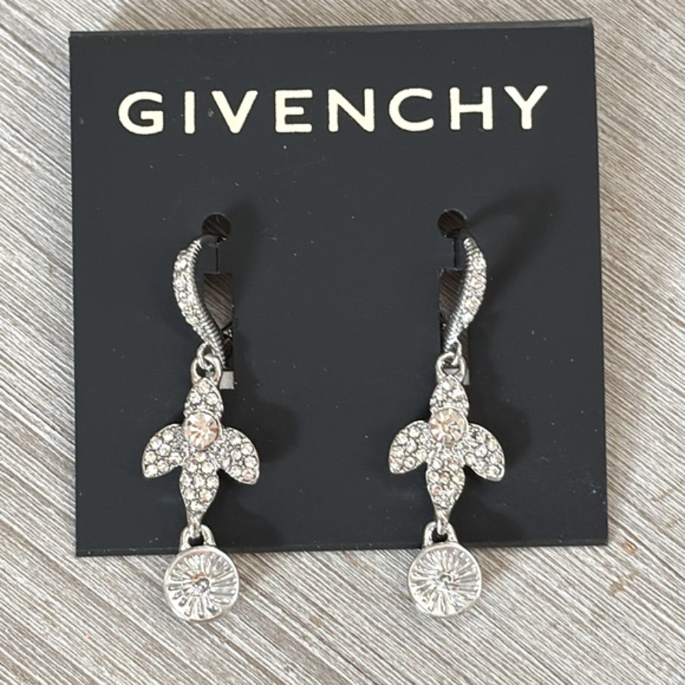 NWT Givenchy Silver Tone Crystal Dangle Earrings